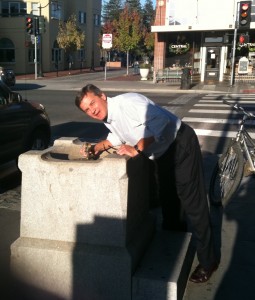 Drinking from Petaluma's Prohibition era drinking fountain