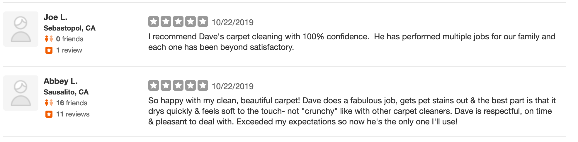 Yelp reviews carpet cleaning